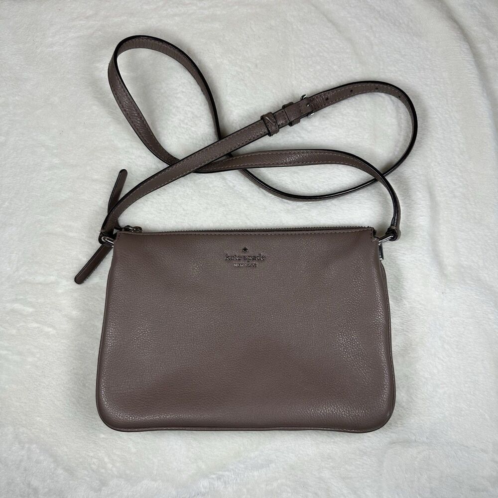Kate‎ Spade New York Pebbled Leather Crossbody Purse Taupe Mauve Zip Top Bag